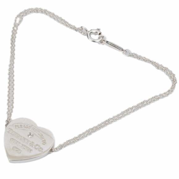 TIFFANY Authentic Silver Diamond Heart Charm Bracelet